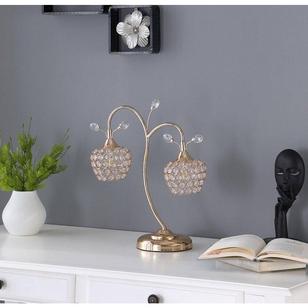 17.25 in. H Rose Gold 2-Floral Bell Glam Metal Table Lamp, Bronze price history on PriceWatchPro