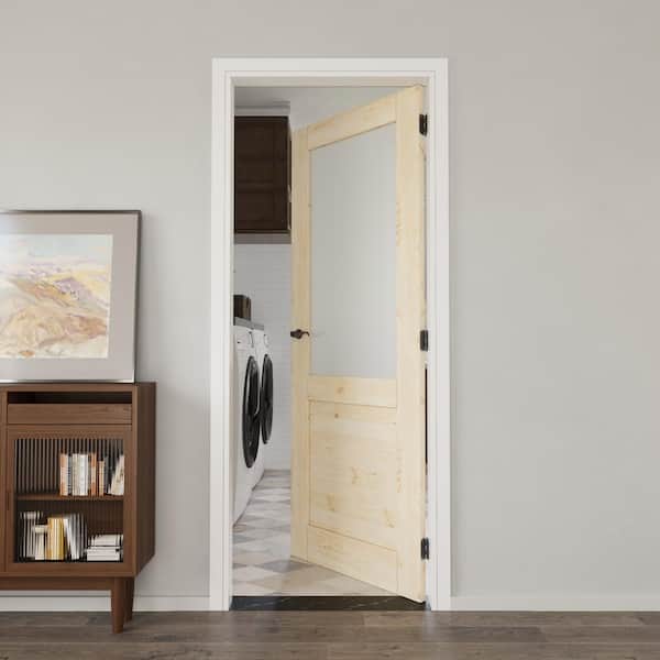 30 in. x 80 in. Unfinished Solid Core Pine Wood 5-Lite Tempered Frosted Glass Interior Door Slab