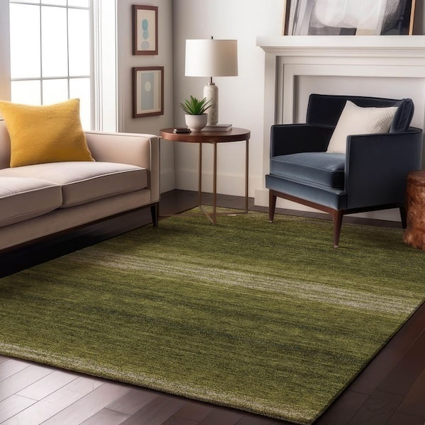 Mayfield Premium Machine Washable Abstract AMF1033 Olive 5 ft. x 7 ft. 6 in. Area Rug