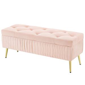 44.5 in. W x 15.7 in. D x 17.7 in. H Pink Linen Cabinet with Upholstered Button-Tufted Ottoman and Metal Legs