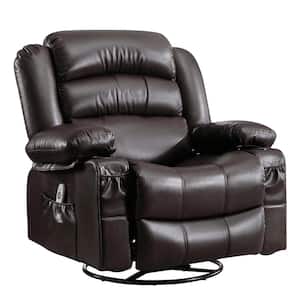 Modern Brown PU Leather Manual Recliner Chair with USB and 2 Cup Holders, 360° Rotation Massage Heated Single Sofa Chair