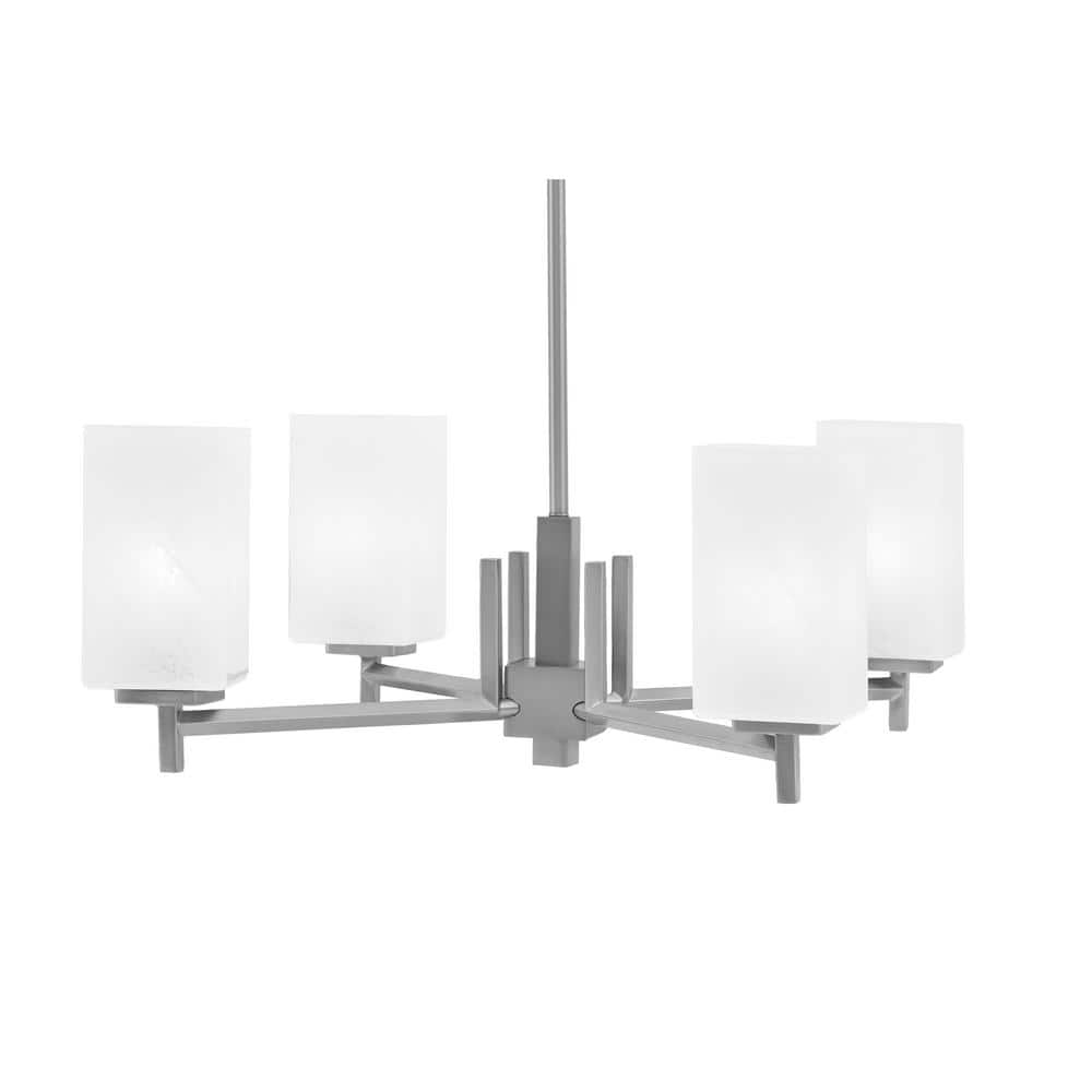 Bridgewater 19 in. 4-Light Graphite Chandelier with 3.5 in. Square White Ma