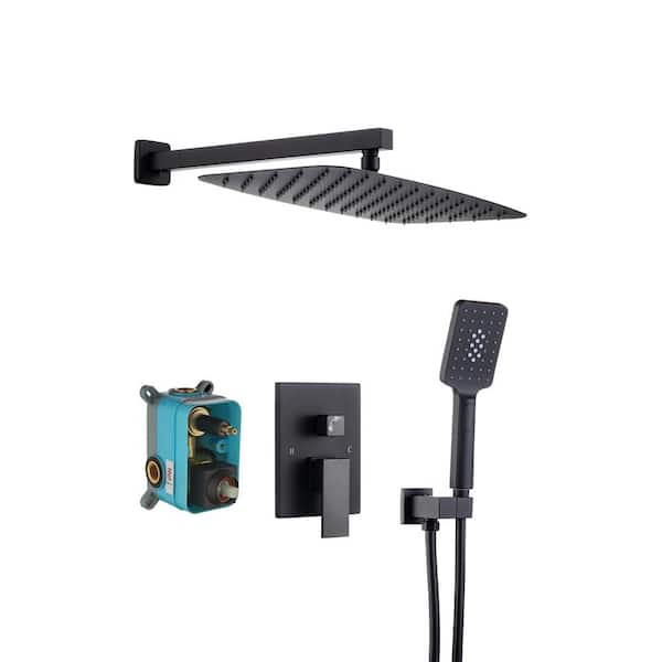Lukvuzo 4-Spray 12 in. Rectangle Rain Shower Head Wall Mount Fixed and Handheld Dual Shower Head Flow rate 2.5 GPM in Black