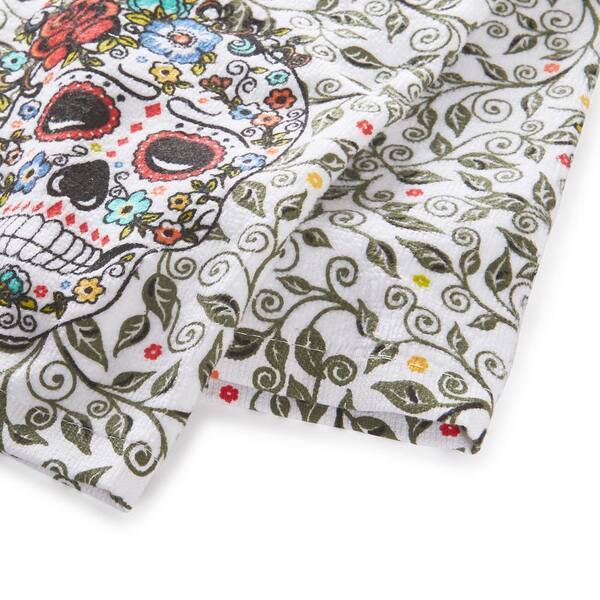 Fiesta Skull and Vine Multicolored Cotton Kitchen Towel Set (Set 