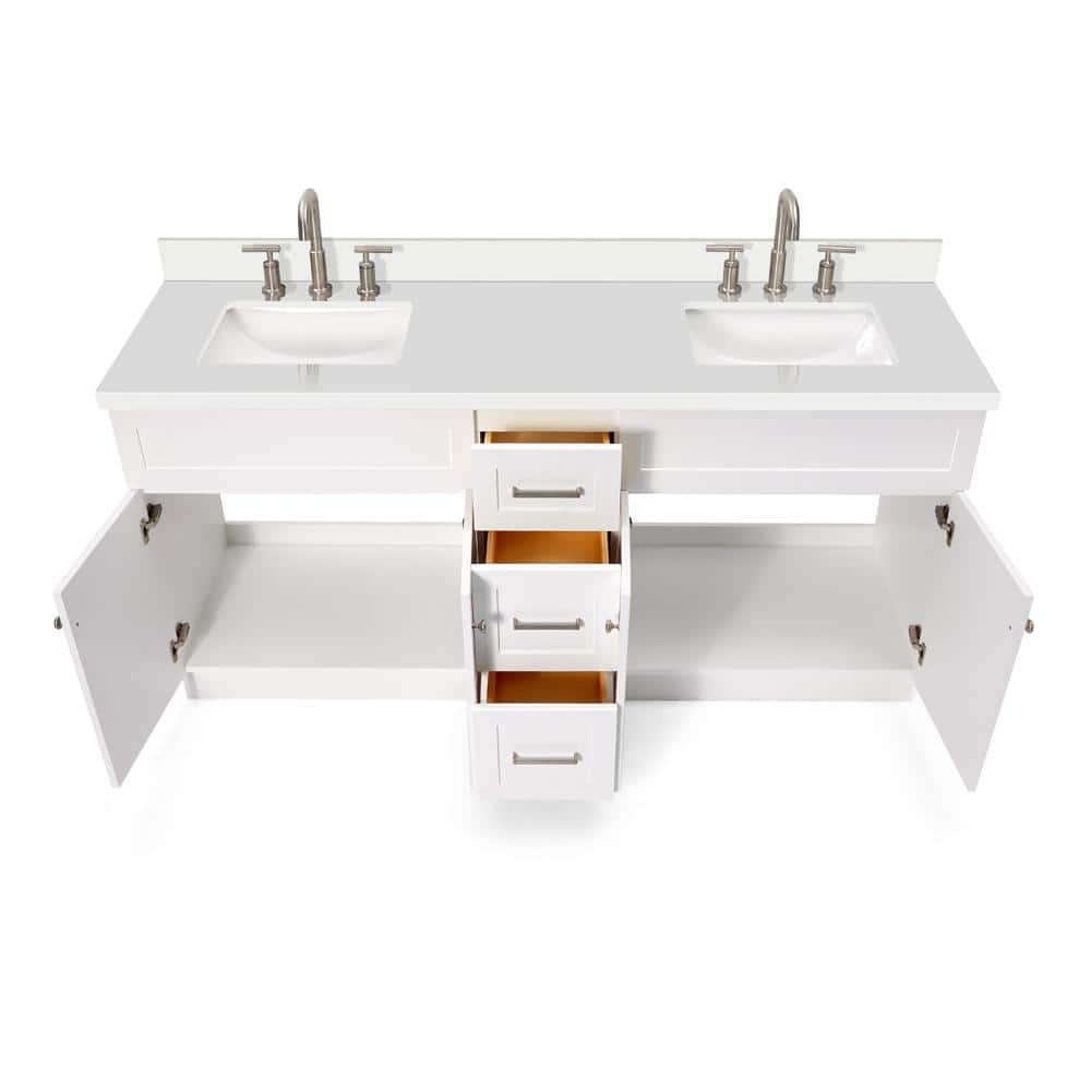 Hamlet 73" White Freestanding Double Vanity with Quartz Top