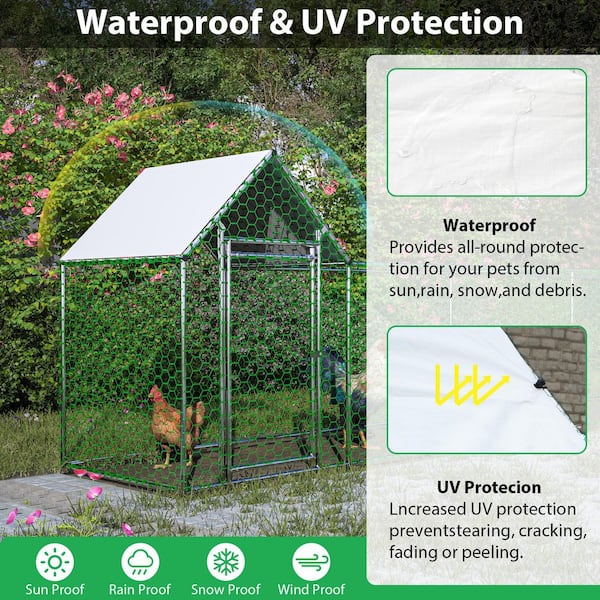 16 ft. x 3.5 ft. x 5 ft. Metal Chicken Coop w/Cover, Run Backyard Hen House Poultry Habitat Cage