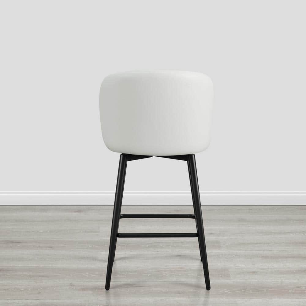 White Upholstered Swivel Counter Stools with Iron Legs, Set of 2