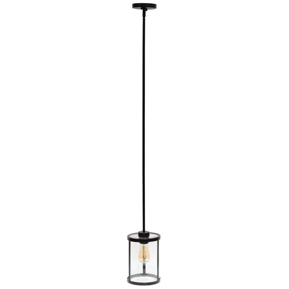 Elegant Farmhouse 55" Black Pendant with Brushed Nickel Accents and Clear Glass Shade