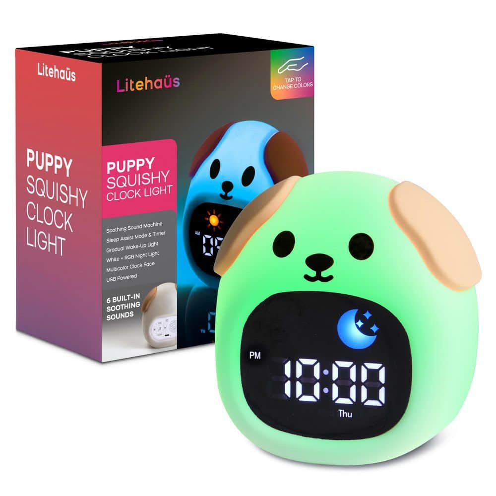 USB Operated Squishy Puppy Clock with Sounds Multi-Color