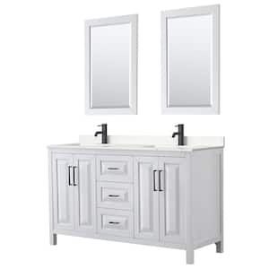 Daria 60 in. W x 22 in. D x 35.75 in. H Double Bath Vanity in White with Carrara Cultured Marble Top and 24 in. Mirrors