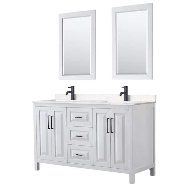 Wyndham Collection Daria 60 in. W x 22 in. D x 35.75 in. H Double Bath Vanity in White with Carrara Cultured Marble Top and 24 in. Mirrors
