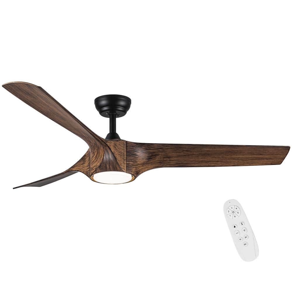 YUHAO 56 in. Indoor Matte Black Integrated LED Brown Wood Ceiling Fan with  Light Kit DDC1125BKM56 - The Home Depot