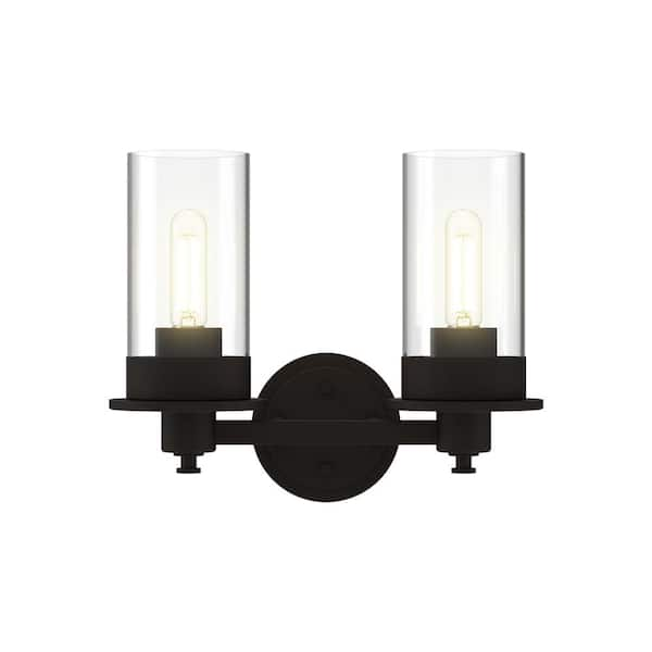 Enbrighten 14 in. 2-Lights Matte Black 2 Head Wall Sconce