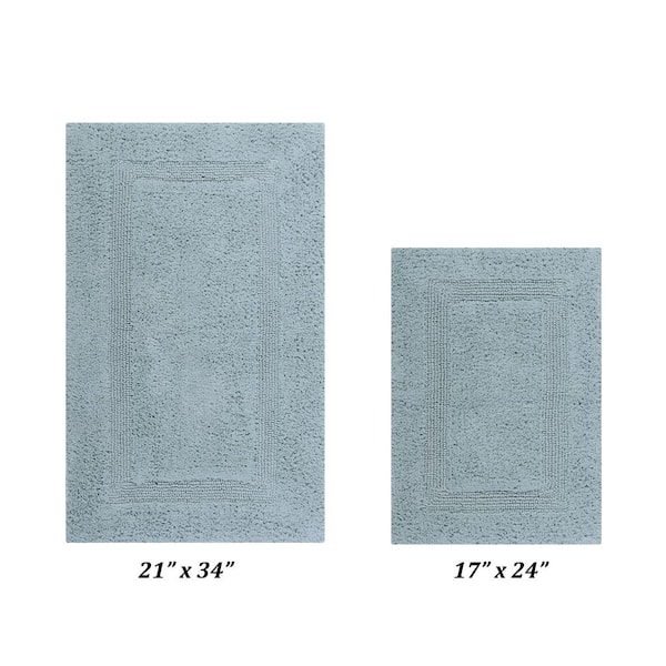 Better Trends Lux Collection Blue 17 in. x 24 in. and 21 in. x 34 in. 100% Cotton 2-Piece Bath Rug Set