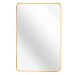 24 in. W x 36 in. H Rounded Corner Rectangular Aluminum Framed Modern Wall Bathroom Vanity Mirror in Gold