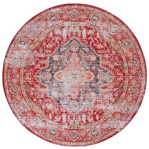 Tucson Rust/Gold 6 ft. x 6 ft. Machine Washable Distressed Medallion Floral Round Area Rug