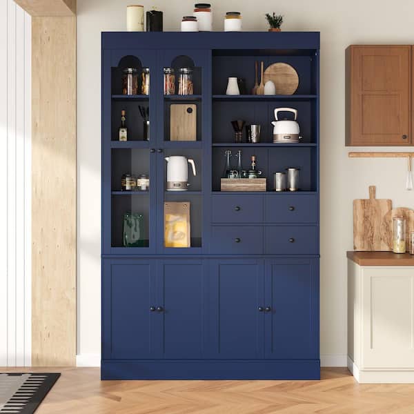 47.2 in. x 75 in. Engineered Wood Kitchen Pantry Cabinet with 4 Drawers Door Shelves and Pull-out Trays Blue