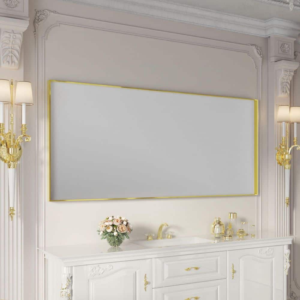 72 in. W. x 32 in. H Rectangular Aluminum Framed Wall Bathroom Vanity Mirror in Brushed Gold price history on PriceWatchPro