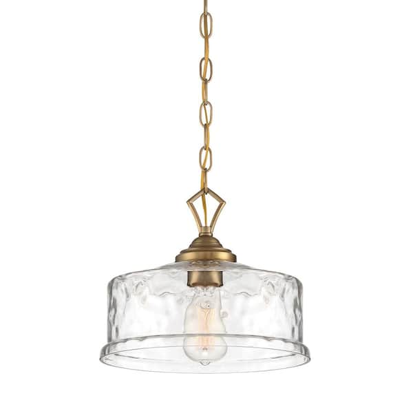 Designers Fountain Drake 60-Watt 1-Light Brushed Gold Pendant with Clear Hammered Glass Shade