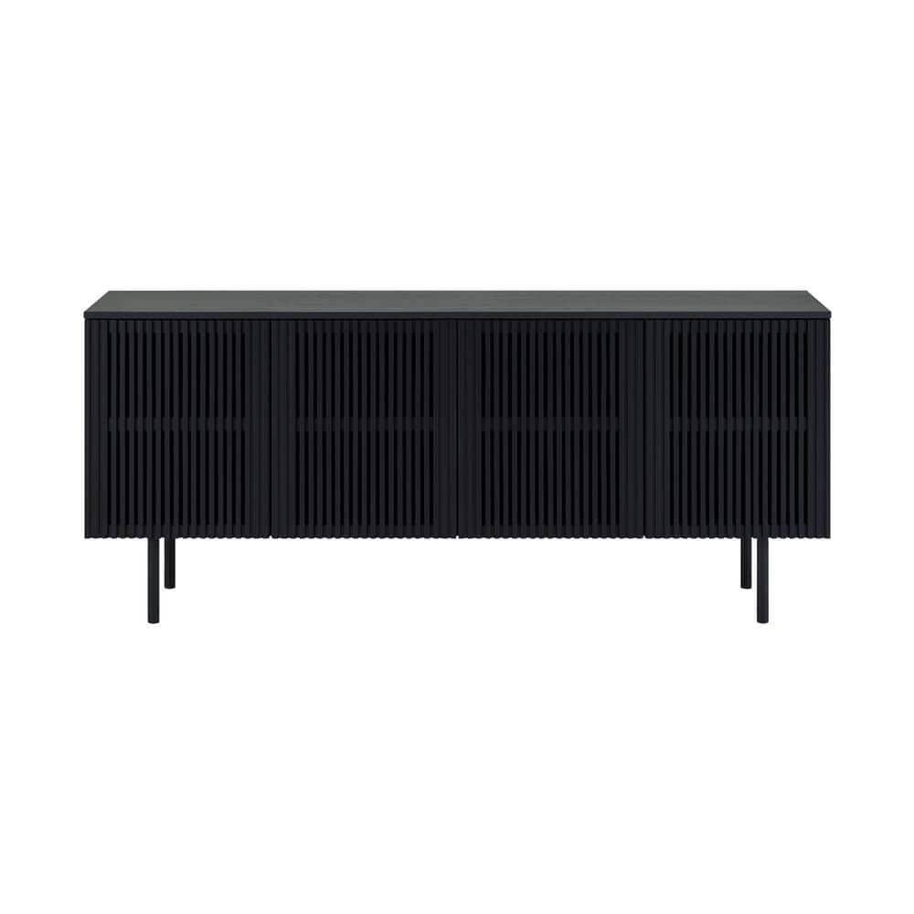 Pasadena Black Oak Wood 66" 4-Door Buffet Cabinet