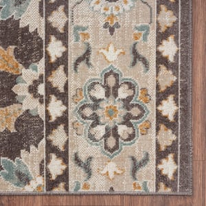 Anamica Rustic Brown/Beige 5 ft. 3 in. x 7 ft. 10 in. Floral Woven Polypropylene Indoor/Outdoor Area Rug