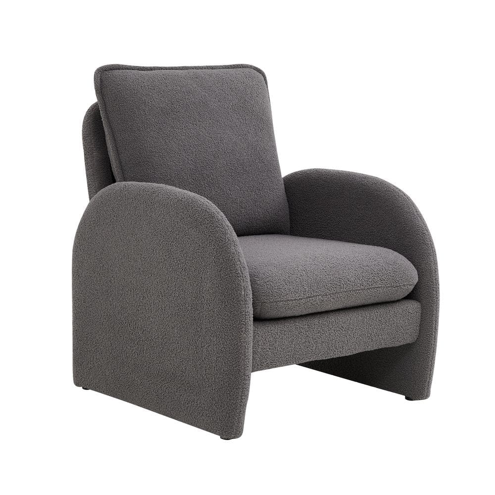Gray Sherpa Upholstered Accent Armchair Fabric Leisure Chair with High Back