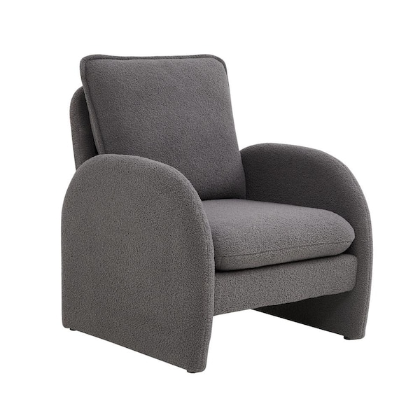 Unbranded Gray Sherpa Upholstered Accent Armchair Fabric Leisure Chair with High Back and Armrest Comfy Single Sofa Vanity Chair