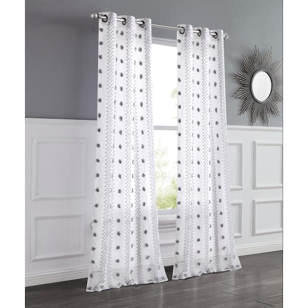 Dainty Home Cloud Linen Look 3D Puff Linen Look Sheer Curtain Panel Grommet Panel Pair 2 Curtain Panels W38" x L96" inches in Gray