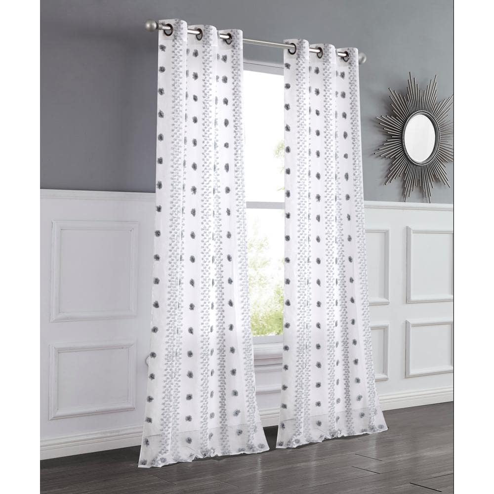 Dainty Home Cloud Linen Look Puff Sheer Curtain Panel Grommet Pair 2 Panels W38 Quot X L84 Inches In Gray Cloud7684gr The