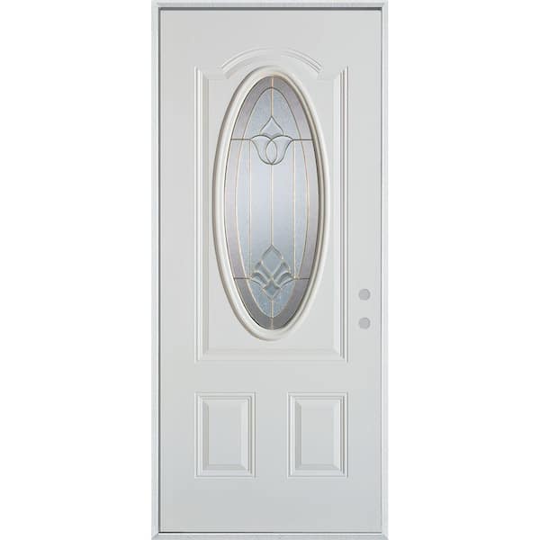 Stanley Doors 32 in. x 80 in. Traditional Brass 3/4 Oval Lite 2-Panel Painted White Left-Hand Inswing Steel Prehung Front Door
