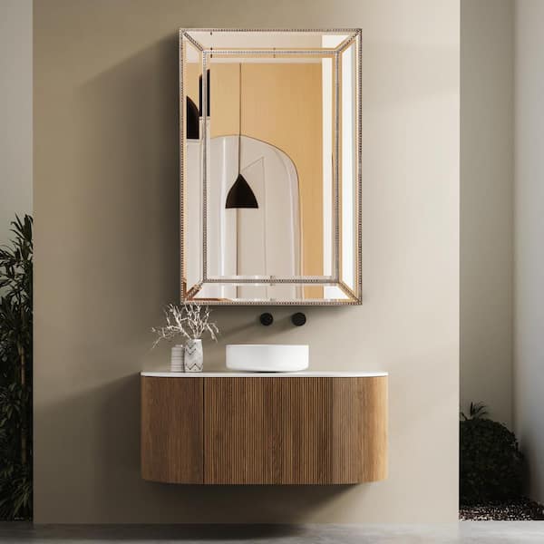 24 in. W x 36 in. H Framed Rectangular Beveled Edge Bathroom Vanity Mirror in Champagne silver