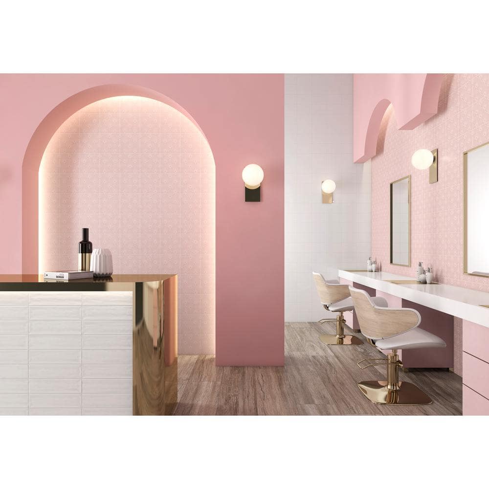 Epoque Shell Pink and White Matte Ceramic 8x8 Tile