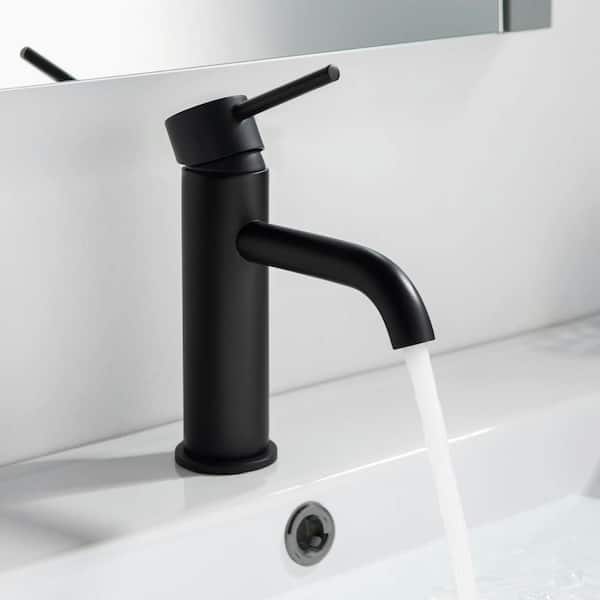 Single Handle Lever Handle Single Hole Bathroom Sink Faucet with Supply Lines and Pop-Up Drain in Matte Black