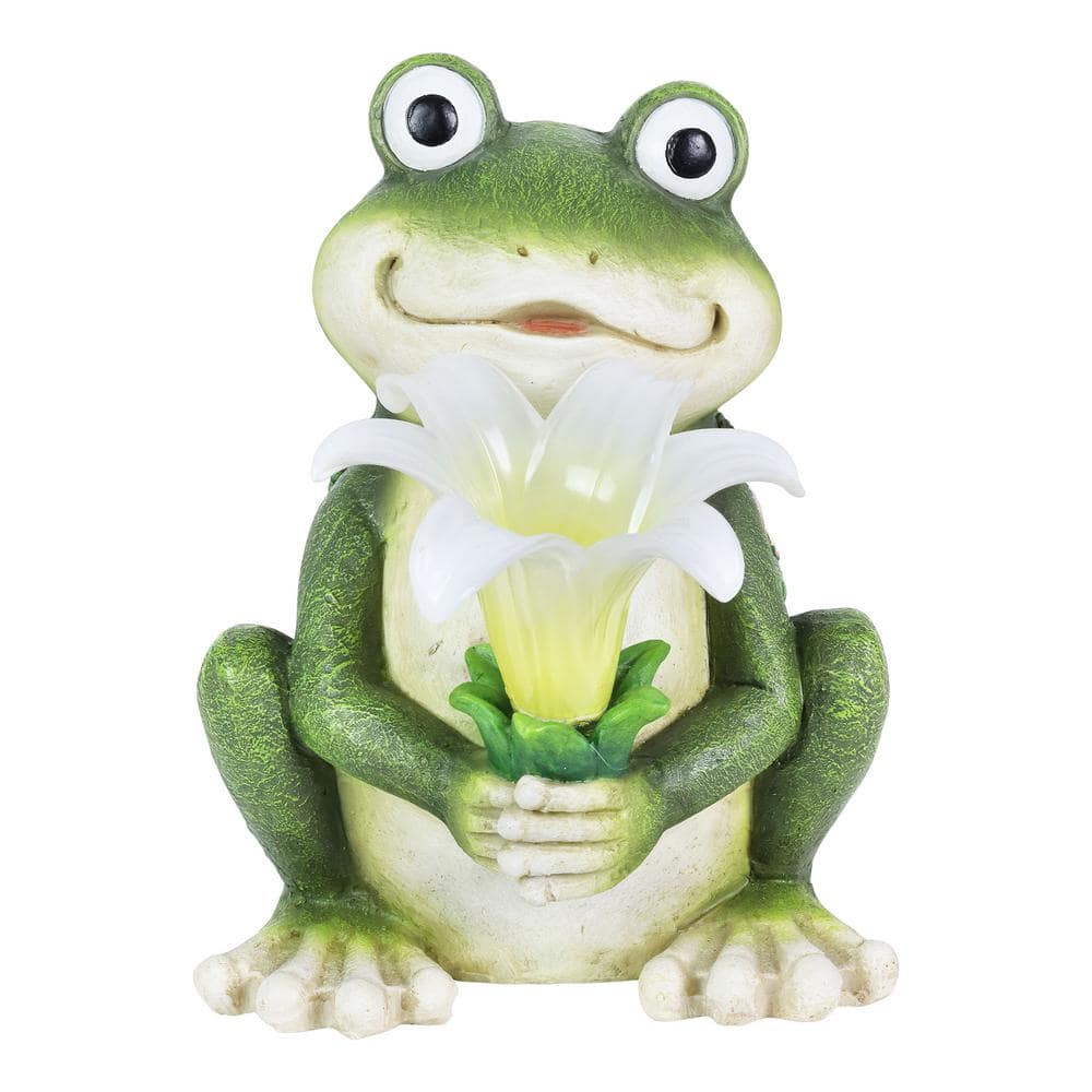 Exhart Solar Frog with LED Flower Garden Statuary, 8 Inches Tall