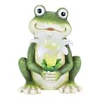 Exhart 8 in. Tall Solar Frog with LED Flower Garden Statue 72104