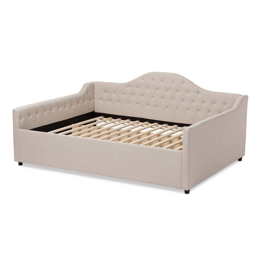 Light Beige Full Size Upholstered Daybed with Tufted Headboard