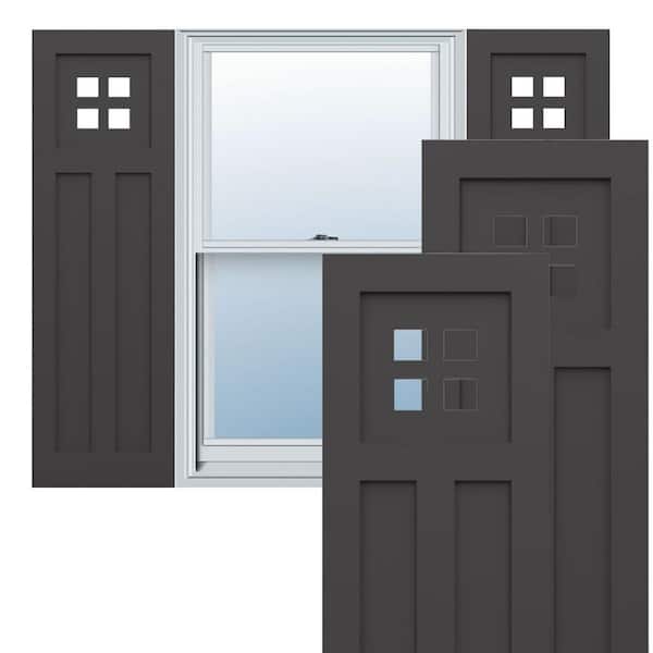 Ekena Millwork True Fit PVC 12 in. W x 80 in. H Raised Panel Vinyl Shutters Pair in Shadow Mountain