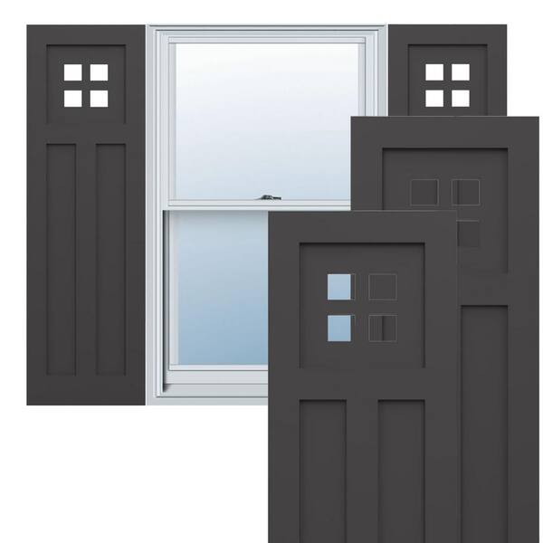 Ekena Millwork True Fit PVC 18 in. W x 72 in. H Raised Panel Vinyl Shutters Pair in Shadow Mountain