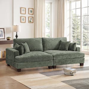 Blanca 88 in.Modern Rectangle LoveSeat Green Chenille Tufted Upholstered Triple Lounge Square Arm Sofa with 4-Cushion