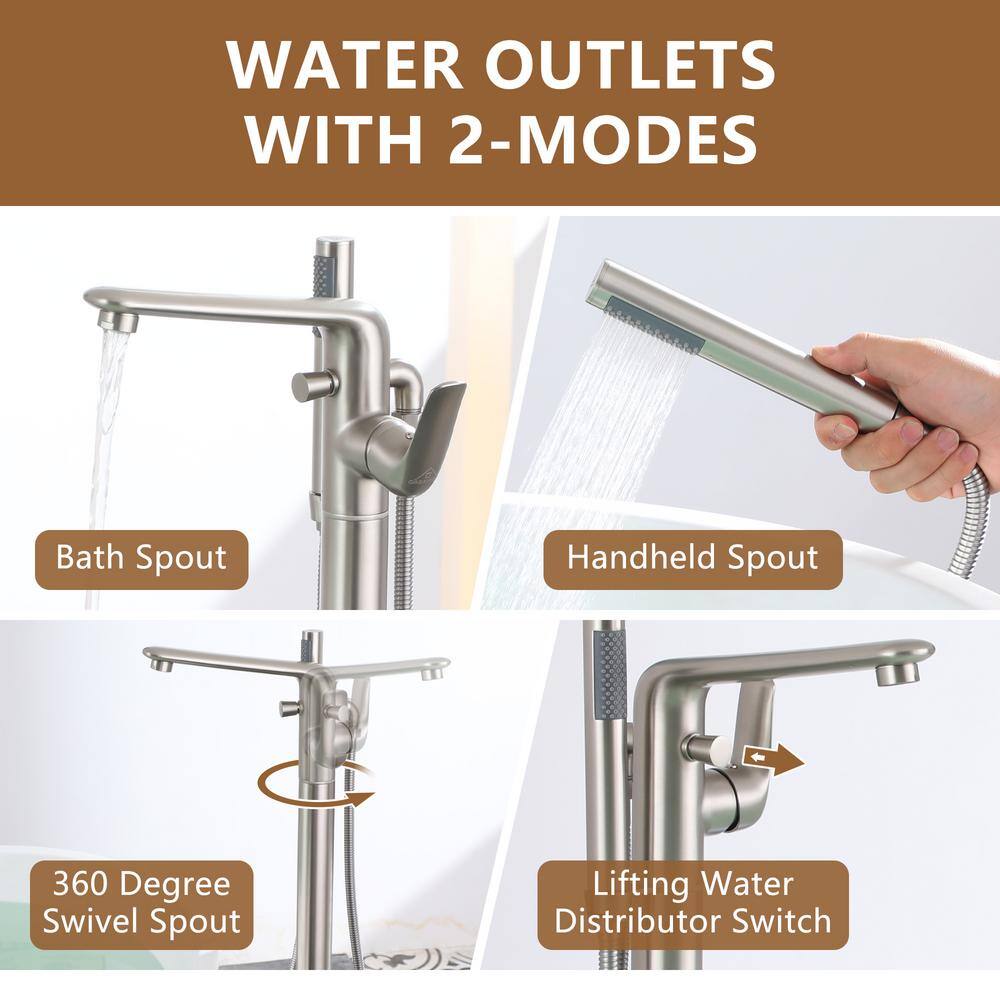 Brushed Nickel Freestanding Bathtub Faucet with Handshower