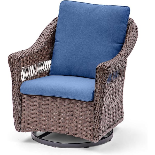 Buenaola Nyajiah 1-Piece Wicker Patio Conversation Seating Set with Blue Cushions