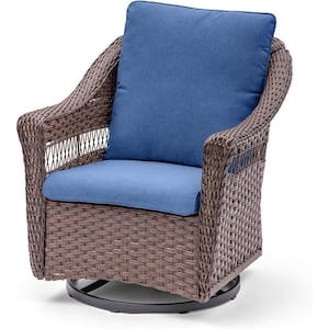 Nyajiah 1-Piece Wicker Patio Conversation Seating Set with Blue Cushions