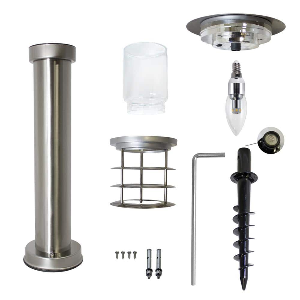 Stainless Steel Silver LED Solar Pathway Bollard Lights, Set of 2