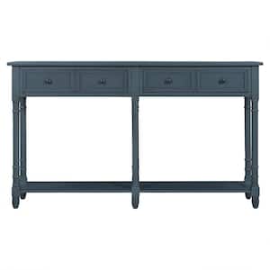 Eframe 58 in. Antique Navy Rectangular Wooden Console Table with 2-Storage-Drawers and Bottom Shelf