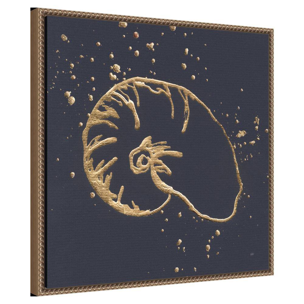 22"x22" Gold Nautilus Abstract Canvas Print with Beaded Frame