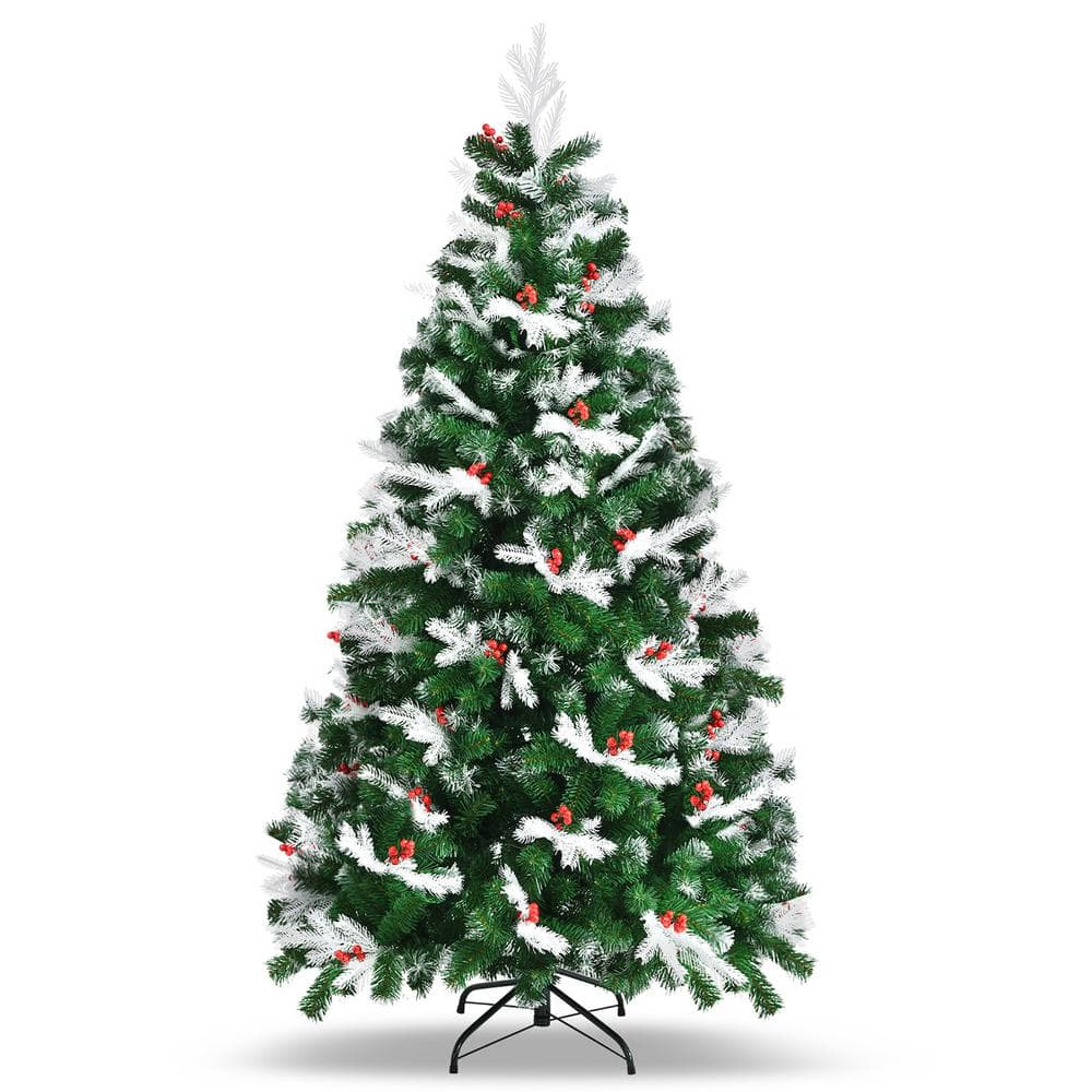 6ft Unlit Snowy Hinged Artificial Christmas Tree w/818 Mixed Tips & Red Berries price history on PriceWatchPro