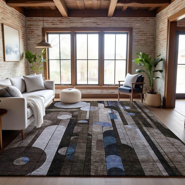 Mayfield Premium Machine Washable Abstract AMF1125 Brown 10 ft. x 14 ft. Area Rug
