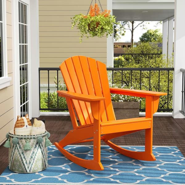 Mason Orange Adirondack HDPE Plastic Outdoor Rocking Chair