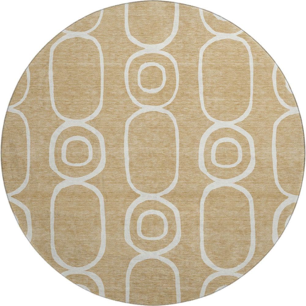 Mayfield Premium Machine Washable Abstract AMF2344 Gold 8 ft. x 8 ft. Round Rug price history on PriceWatchPro