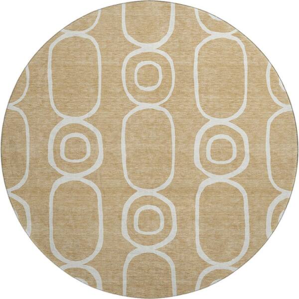 Mayfield Premium Machine Washable Abstract AMF2344 Gold 8 ft. x 8 ft. Round Rug
